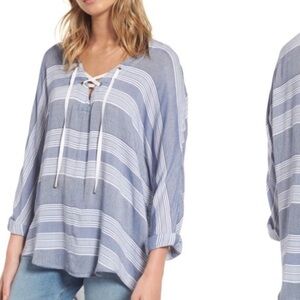 Rails White Blue Athens Stripe Lace Up LILY Blouse